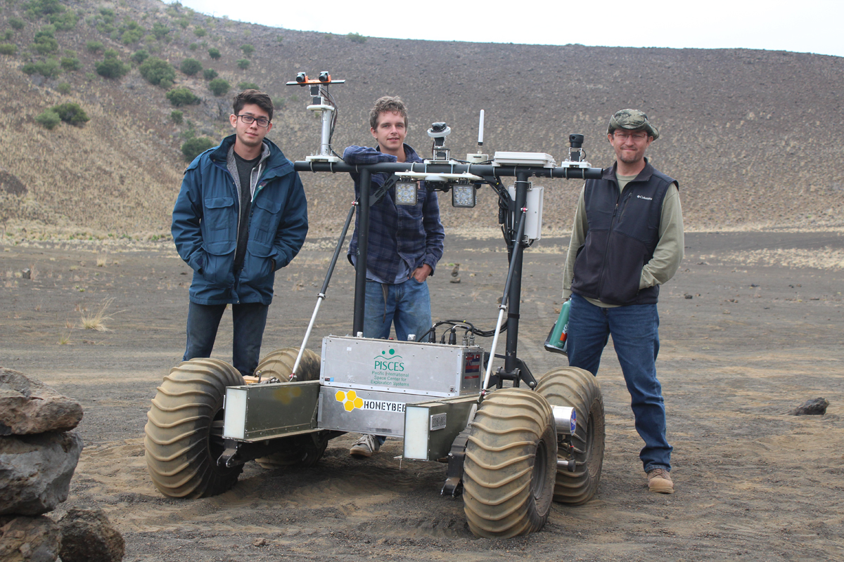 Hawai'i CC Electronics Technology students Andrew Hasegawa, right, and Jack Andersen, center, with fellow PISCES intern Aaron Roth during their recent summer internship.