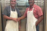 Butchery course co-instructors: Butchery Course co-instructors Wade Cypriano (left) and Bill Wong at the Kō Education Center facility